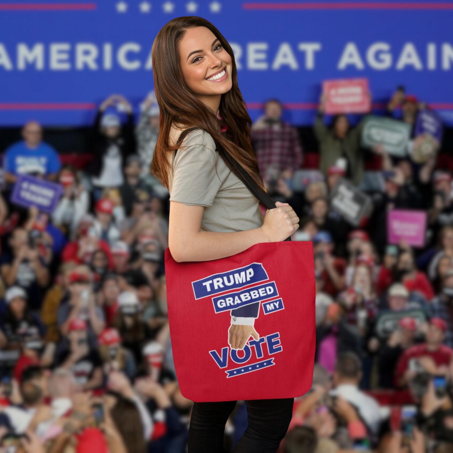 "Trump Grabbed My Vote" Rally Tote Bag, Patriot Red, 16"x16"