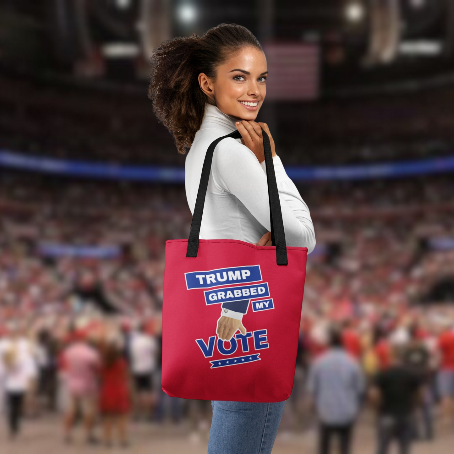 "Trump Grabbed My Vote" Rally Tote Bag, Patriot Red, 16"x16"