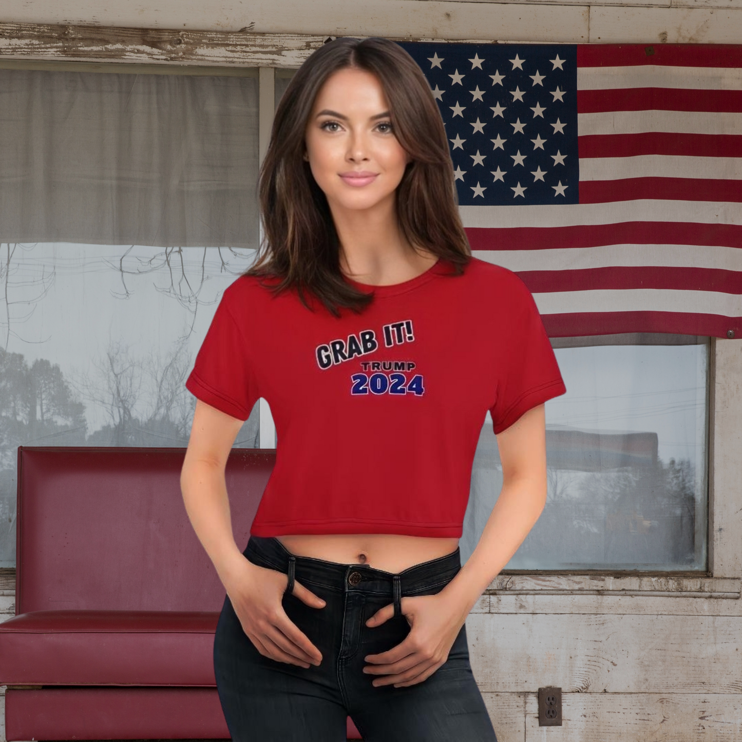 Trump Rally Cropped T-shirt, in 'Patriot Red'