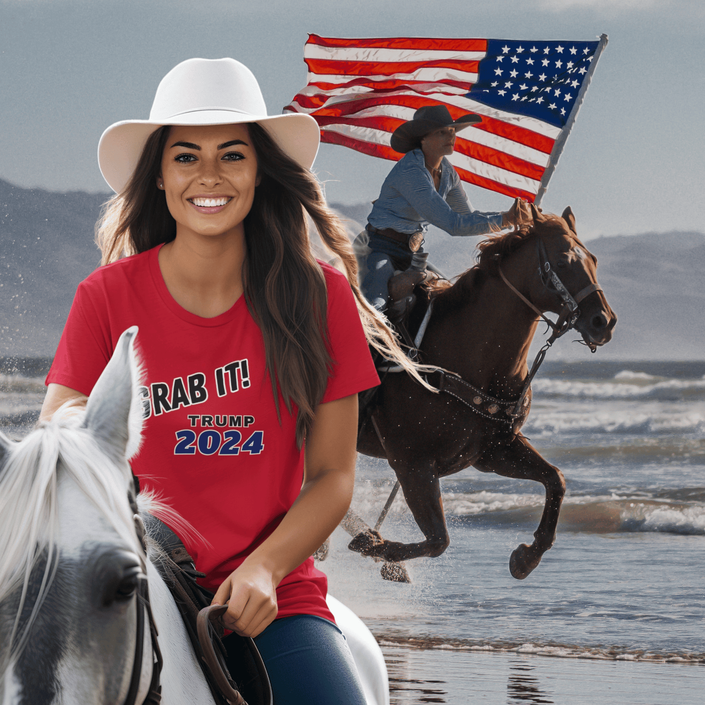 Rally Fitted T-Shirt, Grab It! Trump 2024, in 'Patriot Red'