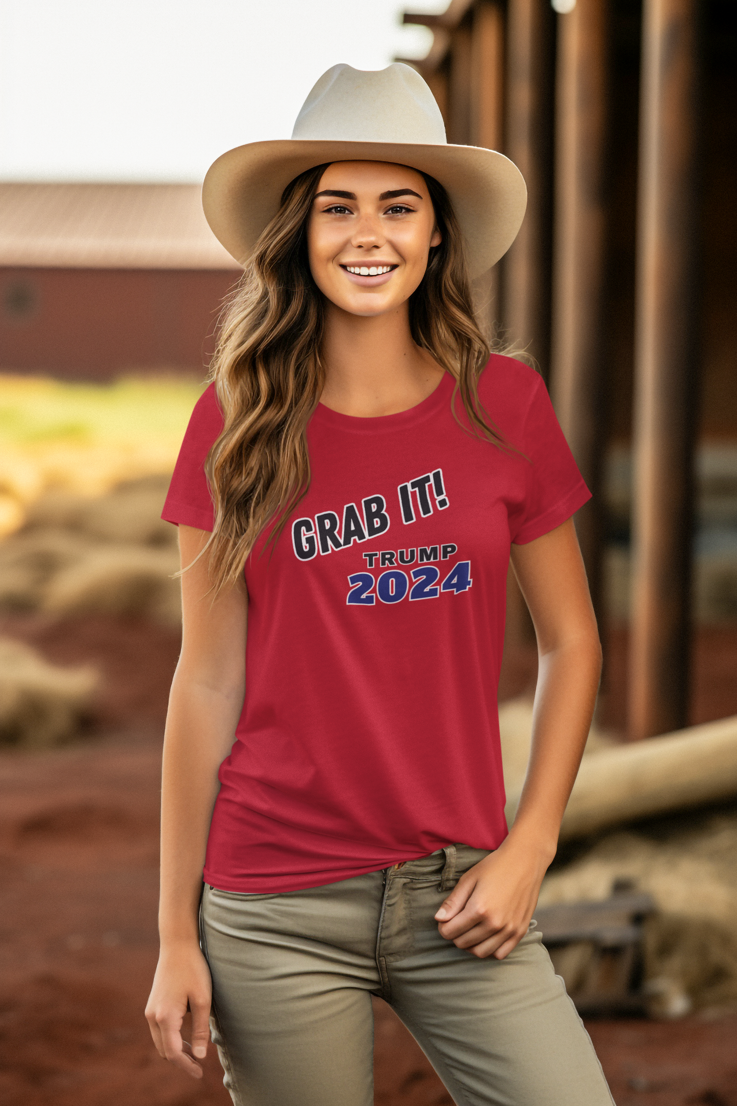 Rally Fitted T-Shirt, Grab It! Trump 2024, in 'Patriot Red'